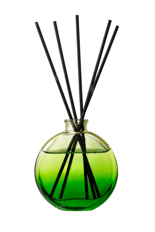 Preview: Aromatic diffuser bottle with sticks isolated on white background