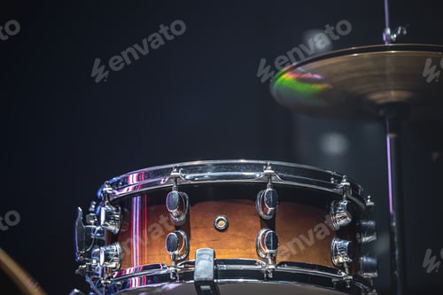 Preview: Close-up of a snare drum, part of a drum kit, copy space.