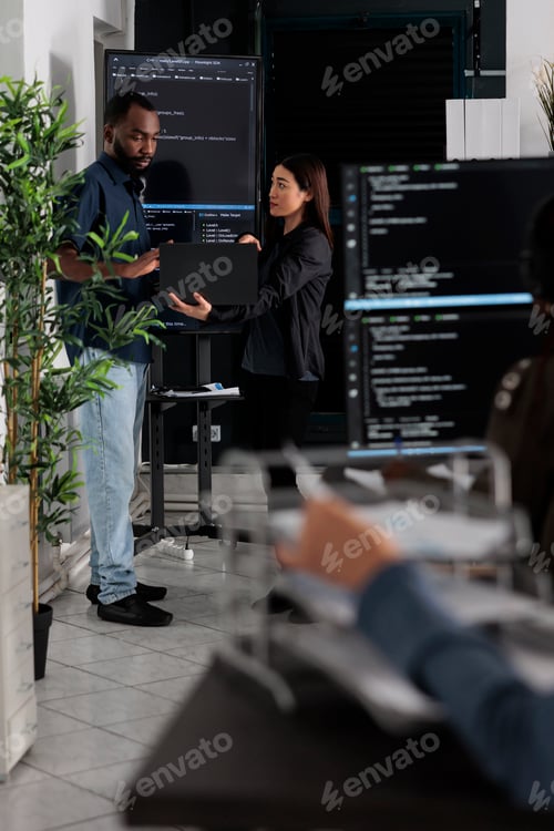 Preview: Diverse team of software programmers analyzing html code