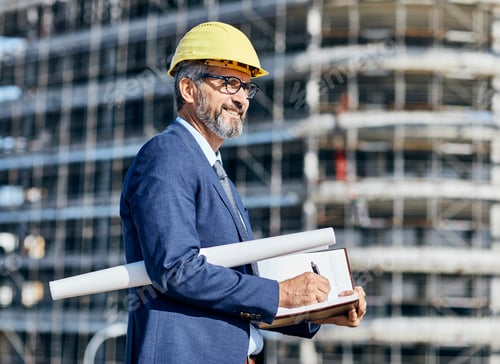 Preview: senior businessman architect helmet construction site building architecture