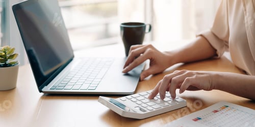 Preview: Close up view of bookkeeper or financial inspector hands making report, calculating or checking