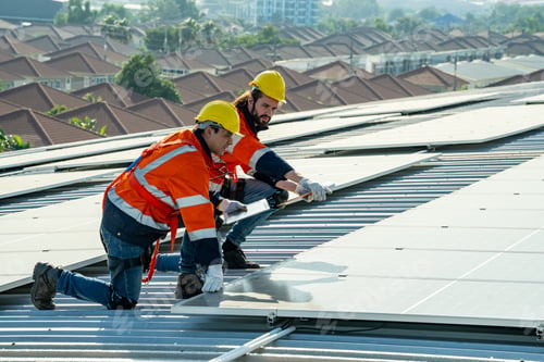 Preview: Engineer working setup Solar panel at the roof top. Engineer or worker work on solar panels or solar