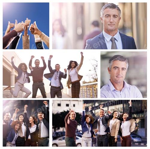 Preview: Taking their business to the street. Composite image of businesspeople in different environments.