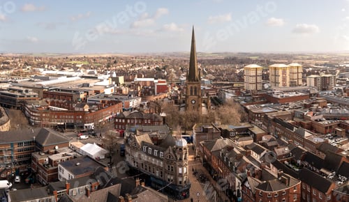 Preview: Aerial view of Wakefield cityscape skyline in West Yorkshire