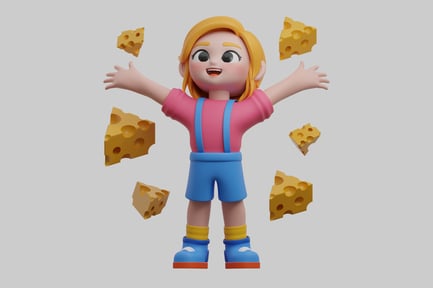 Preview: Girl surrounded by cheese blocks