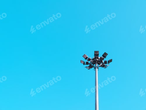 Preview: Low Angle View of Street Lighting Post Against Blue Sky