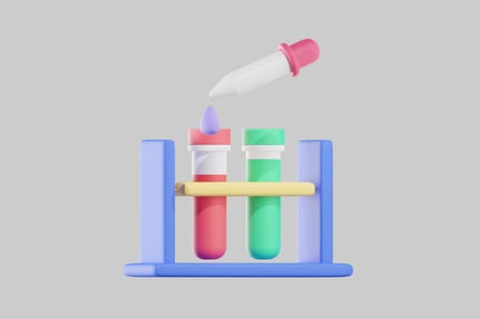 Visualização: Tubos de ensaio e conta-gotas coloridos