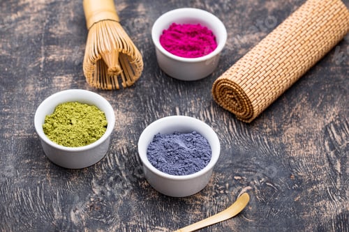 Preview: Green, blue and pink matcha powder