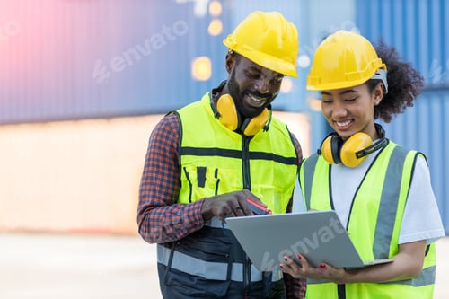Preview: Foreman or worker work at Container cargo site check up goods in container.