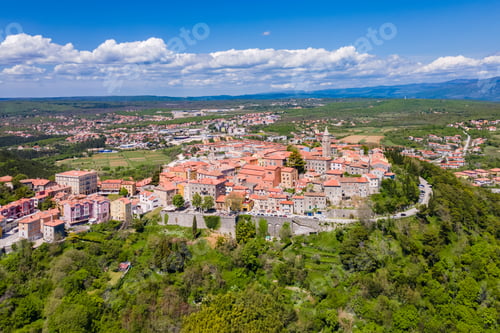 Preview: Aerial shot of the picturesque Croatian village Labin featuring the town of Rabac