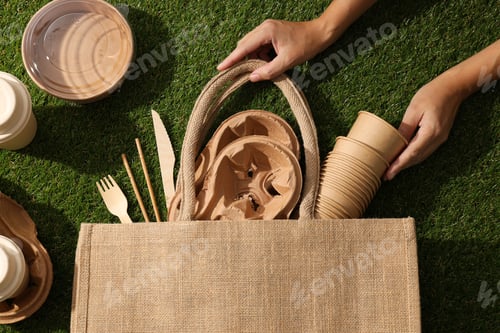 Preview: Ecological packaging for food delivery, on the grass.