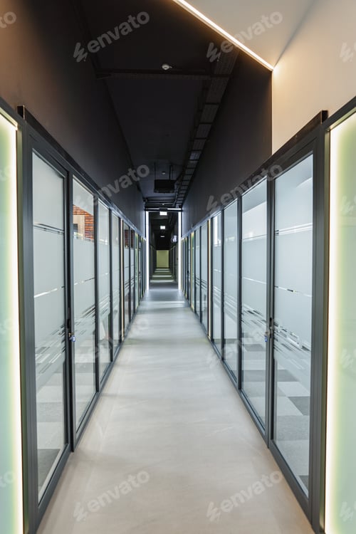 Preview: Long Hallway With Glass Doors
