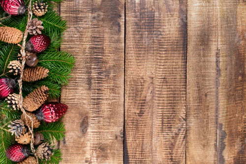 Preview: Christmas greeting card wooden background.