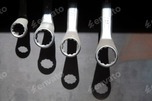 Preview: Wrench tool set on steel plate