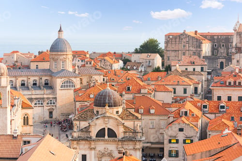 Preview: Dubrovnik old town cityscape with cathedral and red roofs