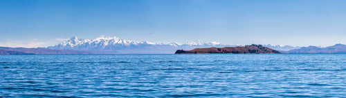 Preview: Cordillera Real Mountain Range (part of Andes Mountains) behind Lake Titicaca, seen from Isla del So