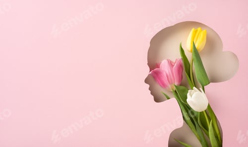 Preview: Stylized silhouette design showcases tulips symbolizing creativity, inspiration