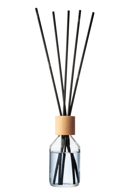 Preview: Aromatic diffuser bottle with sticks isolated on white background
