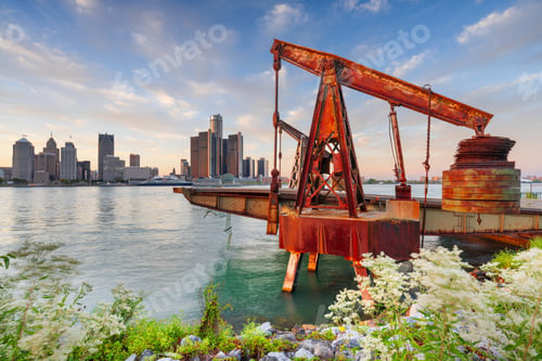 Preview: The Detroit, Michigan, USA skyline as seen from across the Detroit River in Windsor, Ontario, Canada