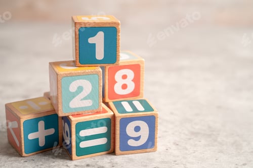 Preview: Math number colorful on white background, education study mathematics learning teach concept.