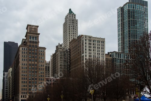 Preview: Chicago City Lasalle Street With Tall And Old Buildings, Illinois, United States Of America