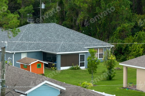 Preview: Aerial view of typical contemporary american private house with roof top