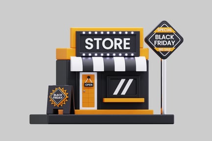 Preview: A 3D Illustration Of A Store With Black Friday Signs
