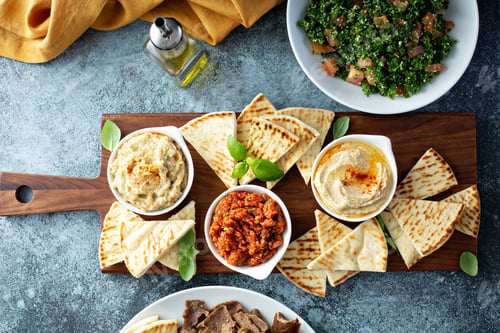 Preview: Mezze board with pita and dips