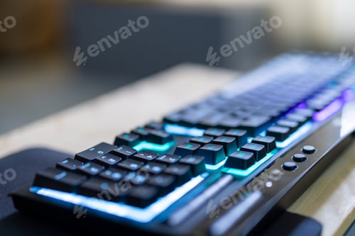 Preview: Cyber sport gamer play game with RGB keyboard