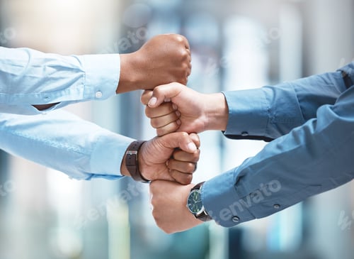 Preview: Shot of two unrecognizable businesspeople stacking their fists outside