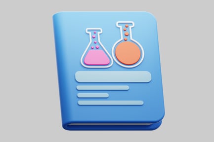 Vista previa: Icono con dos frascos de laboratorio de color rosa (llenos) y naranja (vacíos)