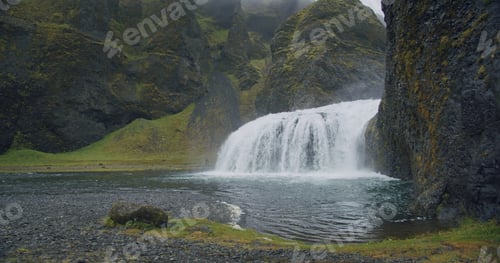 Preview: Beautiful waterfall Stjornarfoss near Kirkjubaejarklaustur at Iceland South coast