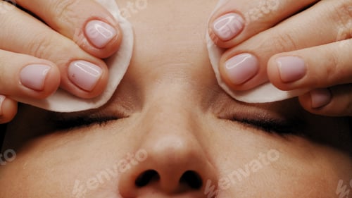 Preview: Cosmetologist removes black eyebrow paint after coloring.