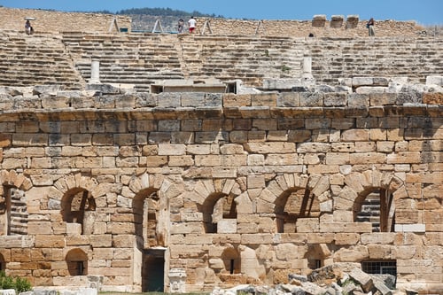 Preview: Amphitheatre ruins in Hierapolis archeology site. Pamukkale. Historical Turkey