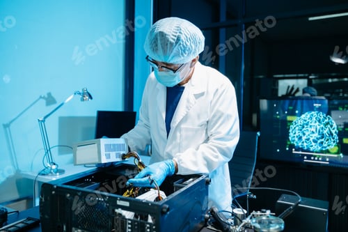 Preview: IT engineer repairing computer server hardware in laboratory. Electronics diagnostics,
