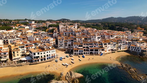 Preview: Aerial view of Costa Brava paradise beach in summer. Calella de Palafrugell village
