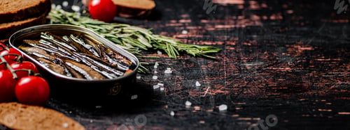 Preview: Sprats with cherry tomatoes on the table.