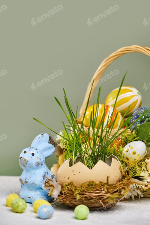 Preview: Happy easter day on april, Easter eggs and candy bunny