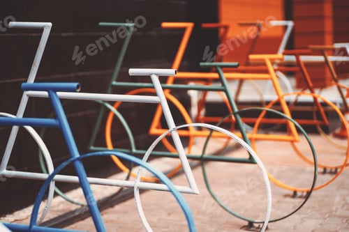 Preview: Empty bicycle colorful parking lots outdoors