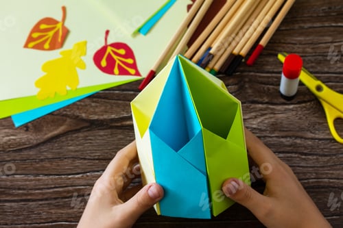 Preview: Pencil Holder the new school year on wooden table. Welcome back to school.