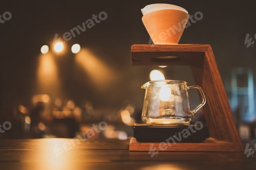 Preview: barista brewing a coffee filter drip in the morning, beverage drink with espresso aroma