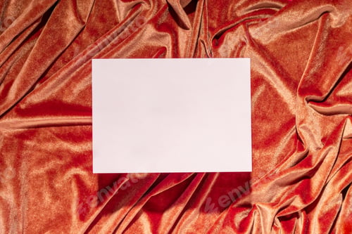 Preview: Creative modern podium background, color draped velvet fabric and empty white tiles, top view