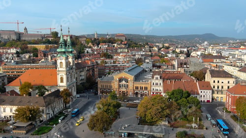 Preview: Aerial view of Budapest city skyline, Batthyany Square or Batthyany ter