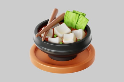 Tofu soup with chopsticks and greens