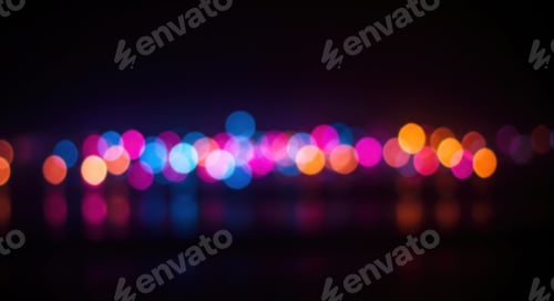 Preview: Colorful lights reflect on water during nighttime in a vibrant urban setting