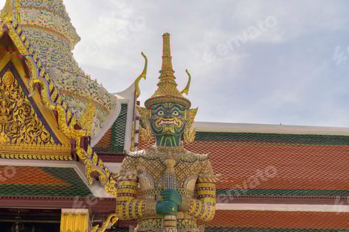 Preview: Golden pagoda at Temple of the Emerald Buddha in Bangkok, Thailand. Wat Phra Kaew and Grand palace