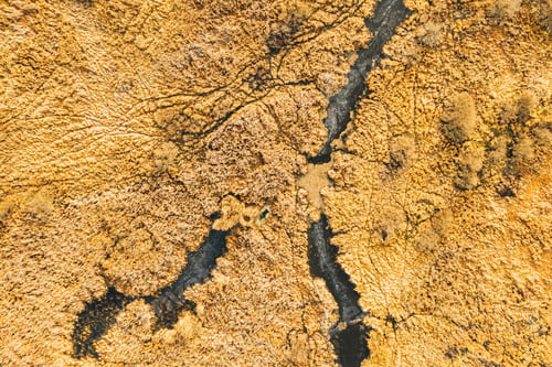 Preview: Aerial View Of Dry Grass And Frozen Marsh Swamp Landscape In Late Autumn Day. High Attitude View