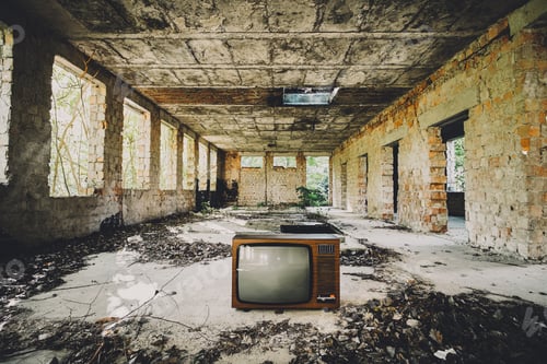Preview: Old television in abandoned building