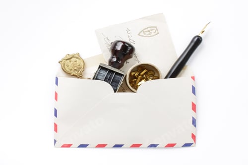Preview: Mail and correspondence objects concept on white.