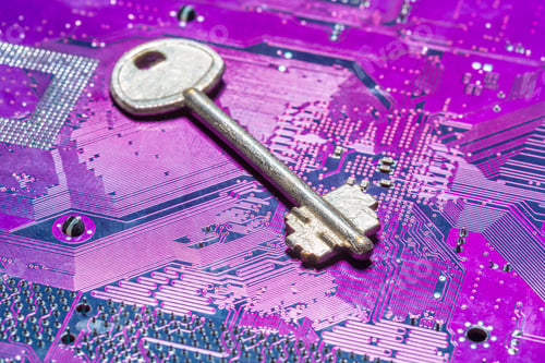 Preview: Close up of key on computer circuit board